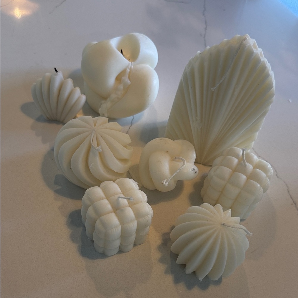 Handcrafted White Decorative Shaped Candles - Set of Sculpted Designs